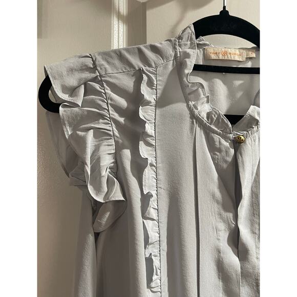 Tory Burch Silk Ruffle Shell Top Classic Light Blue - EUC 4 - Picture 3 of 9